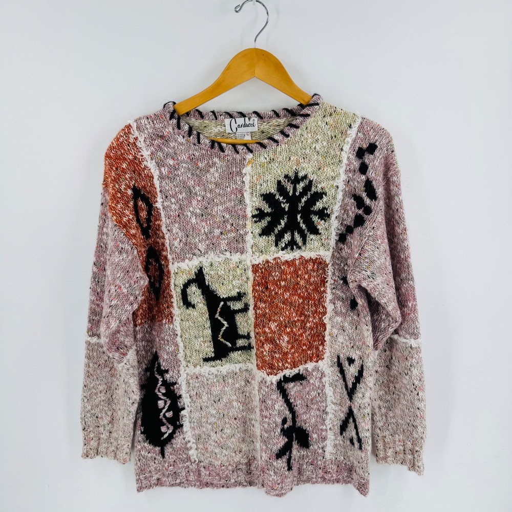 Carducci Patchwork Sweater Women's Size L Multi Color Knit Long‎ Sleeve